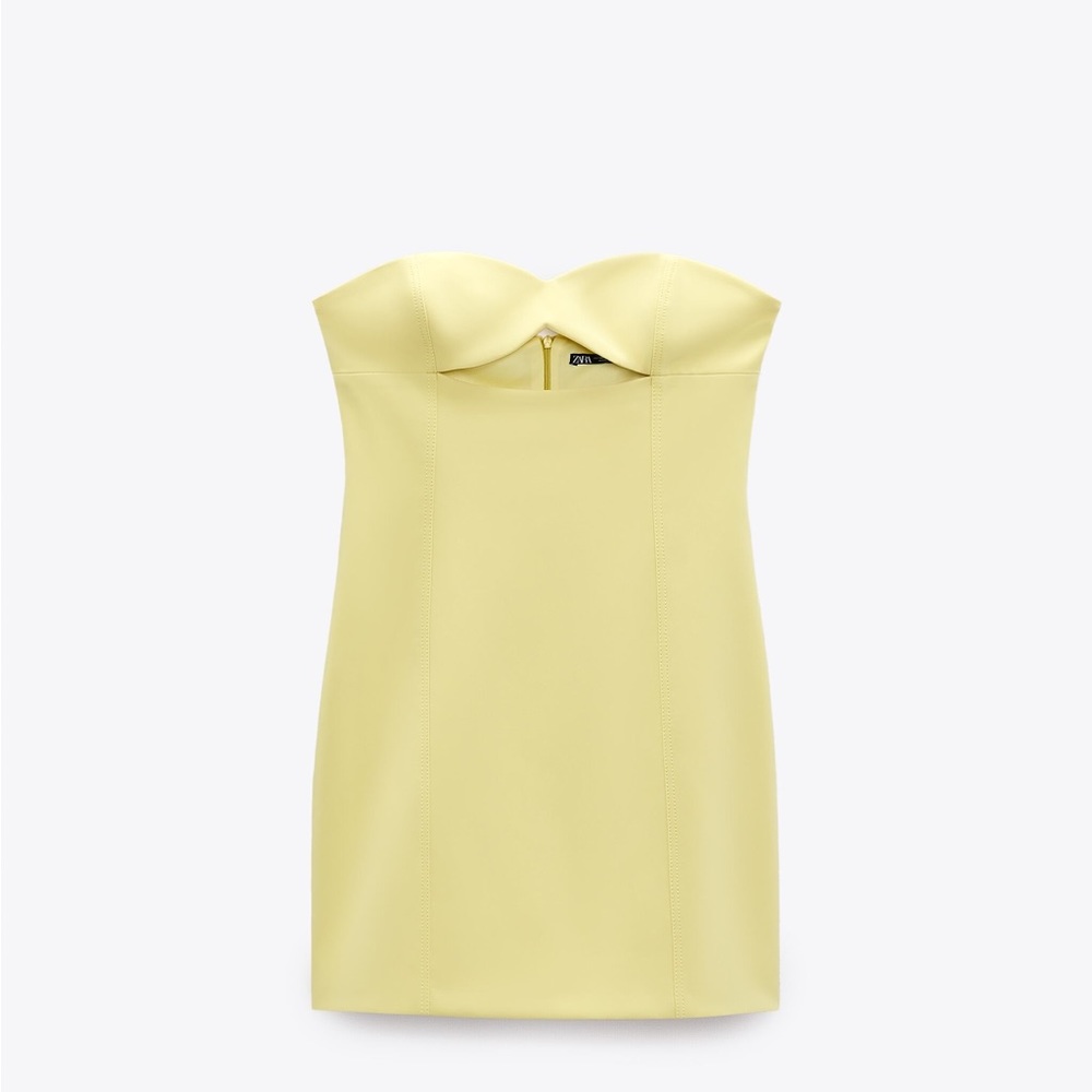 Zara Butter Lemon Yellow Mini Bodycon Dress Cut Out Evening Summer - Picture 14 of 15